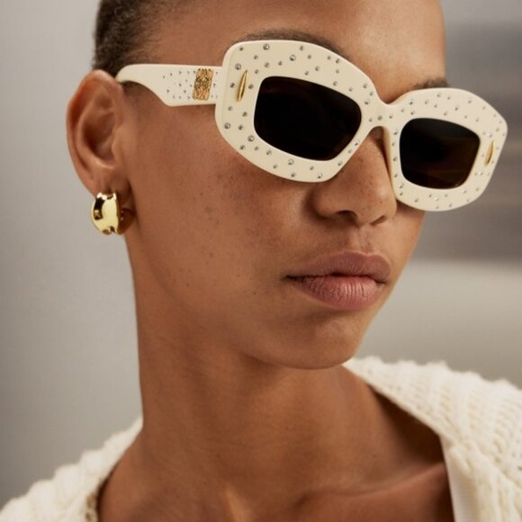 Loewe Women Sunglasses Crystal White Brown Rectangle LW4114IS 25E NEW AUTHENTIC - Picture 9 of 11